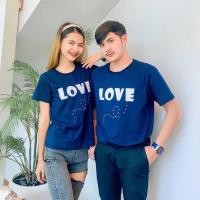 ราคา เสื้อยืดสีน้ำเงินพิมพ์ลาย Love มีไซส์ S XL (19818433871)