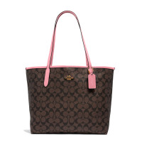 ราคา กระเป๋าสะพาย COACH แท้ Signature coated canvas สายหนังแท้ รุ่นใหม่ สวยมาก ใบใหญ่ มีช่องซิปด้านใน COACH 5696 CITY TOTE IN SIGNATURE CANVAS Shell Pink (21383152203)
