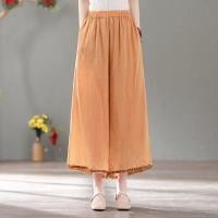 ราคา กางเกงขาตรงขากว้างสำหรับผู้หญิงกางเกงผ้าฝ้ายและผ้าลินินปักลายแฟชั่นทรงหลวม (21188400724)