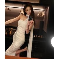 ราคา ชุดออกงานปาร์ตี้หรูหราเบาๆชุดเดรสเกาะอกสีขาวเดรสรัดสะโพกคล้องคอเข้ารูปเซ็กซี่ระดับสูงเดรสยาวสำหรับวันเกิด (21102086831)