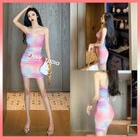 ราคา ใหม่ สินค้าพร้อมส่ง เดรสสายเดี่ยว สีสายรุ้ง เลิสหรู ดูแพง (6778512439)
