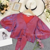 ราคา เสื้อคอวี lll Freesize lll TUM031 เสื้อคอวี แขนพอง กระดุมหน้า มีโบว์ผูกหน้า ทรงน่ารักมาก เนื้อผ้าซาติน ผ้าเงาสวย ใส่สบาย (21231806877)