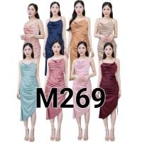 ราคา M269 เดรสสั้นผ้าเครปซาติน สายเดี่ยวคอถ่วง แต่งกระโปรงข้างรูดได้ (21201301857)