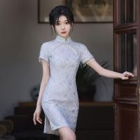 ราคา Available Fashion Improved Light Purple Cheongsam Print Tassel Short Sleeve Vintage Dress Women Costumes Short Qipao S To 2XL (16203032505)