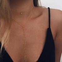 ราคา Simple Gold Silver Color Chain Choker Necklace Long Beads Tassel Chocker Necklaces For Women collar collier ras du cou (11215141849)