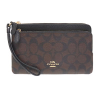 ราคา กระเป๋าสตางค์คล้องมือ COACH แท้ 2 ซิป ใบยาว Coated Canvas ลาย Signature และหนังแท้ หนังนิ่ม ขนาดใหญ่ COACH C5576 LARGE DOUBLE CORNER ZIP IN COATED CANVAS AND LEATHER BROWN BLACK (21386715205)