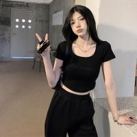 ราคา HOT Crop Top T shirt Short Sleeves Square Neck Embroidered Letters Summer Fashion For Women ZHN (20978990185)