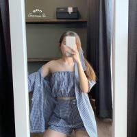 ราคา พร้อมส่ง Greenmanpor ชุดเซตลายสก็อต 4ชิ้น Scotty set 4pcs เกาะอก เสื้อ กางเกง เข็มขัด ผ้าผูกผม (18661134955)