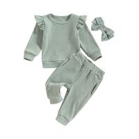 ราคา ชุด Baju Bayi Perempuan แขนยาวสีทึบชุดเสื้อยืดคอกลมเอวยางยืด3ชิ้นผ้าคาดผมยาวกางเกงขายาวมีโบว์ (19714385984)
