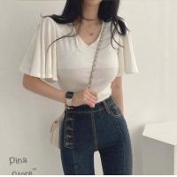ราคา 2420 เสื้อยืดคอยูแขนทรงค้างคาวผ้ายืดสลาฟ เสื้อยืดแฟชั่น เสื้อยืดผ้าสลาฟ (16019411301)