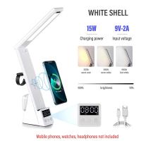 ราคา โคมไฟตั้งโต๊ะ LED แบบอ่านหนังสือได้ที่ชาร์จแบบไร้สาย15W พร้อมนาฬิกาควบคุมด้วยการสัมผัสหรี่แสงได้โคมไฟตั้งโต๊ะพับเก็บได้สำหรับการเรียนรู้สำนักงานบ้าน (21170265033)