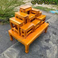 ราคา ชุดโต๊ะหมู่บูชาไม้สัก หมู่ 9 หน้า 5 90 50 70 ซม กว้าง ลึก สูง รวมฐาน สีย้อม พร้อมส่ง มีรับประกันสินค้า (17429110487)