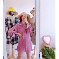 ราคา ชุดคู่แม่ลูก ชุดเดรสผ้าพลีทคอผูก (18183890102)