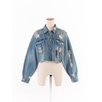 ราคา cps เสื้อคลุมjacket jeans แขนยาวไหล่สโลป ดีเทลแต่งติดอะไหล่เพชร ป้ายแบรนดฺ์ระบุไซส์ S Preloved (20690065865)