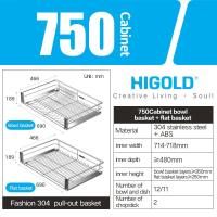 ราคา HIGOLD Fashion Kitchen Pull out Basket Double layer 304 Stainless Steel Linear Basket Multifunctional Pull out Basket Pot and Dish Rack Cabinet Basket With Damping Rail (18605324792)