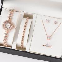 ราคา 6PCS Set Luxury Watch Women Ring Necklace Earrings Rhinestone Fashion Wristwatch Female Casual Ladies Watches Bracelet Set Clock (20008956738)