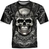 ราคา 2023 NEW Round Neck Short Sleeves 3d Skull Print Oversized Retro Style Punk Harajuku Mens Fashion brand new T shirt (19587147280)