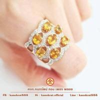 ราคา แหวนพลอยบุษราคัมจันท์ สลับเพชรแท้ ดีไซน์แบบเรียบๆ หน้าใหญ่ ใส่เต็มนิ้ว สวยแบบคุณนาย โดดเด่นสะดุตา มีใบรับประกัน (17228818018)