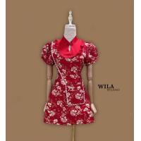 ราคา WILA Brand WL022 เซต 2 ชิ้น ชุดมินิเดรสกี่เพ้าสีแดง มาพร้อม กระเป๋าผ้าทอลายเดียวกับชุด (21329143741)