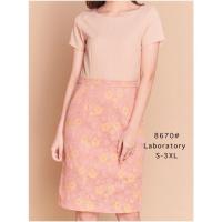 ราคา Laboratory เดรส 8670 ชุดทำงาน ชุดไปงาน เดรสคอปาดกระโปรงลูกไม้อัดผ้ากาว (16408466195)