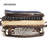 ราคา กำไลข้อมือหนังถักปรับได้สร้อยข้อมือลูกปัดไม้เชือกวินเทจสำหรับผู้ชายและผู้หญิง (14237275466)
