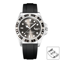 ราคา PLADEN 18K Real Gold Men Watch Blue Square Diamond Street Style Sapphire American Saat Auto Date Valentines Day Montre Luxe (14131488542)