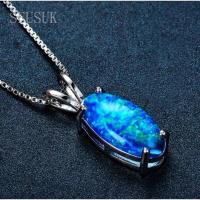 ราคา รูปไข่โอปอลรูปวงรีรูปไฟสีฟ้าเงินสเตอร์ลิงเครื่องประดับสำหรับผู้หญิงจี้สร้อยคอสำหรับ (19748264356)