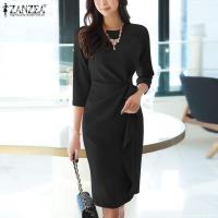 ราคา จัดส่งฟรี Fancystyle ZANZEA ชุดเดรสผู้หญิง ชุดเดรสสวยๆหรู ชุดซันเดรสสไตล์เกาหลีของผู้หญิงแบบผูกปมที่เป็นทางการทำงานเก็บเอวเป็นทางการ 11 (19553938081)