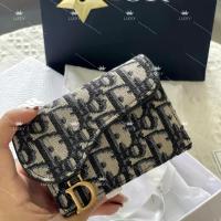 ราคา LUCKY DIOR Saddle Flap Compact Zip Twill Jacquard Card Holder Blue Beige Ladies (16409041472)