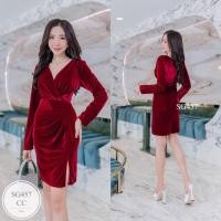 ราคา SG457 เดรสราตรีคอวีตรงแขนยาว ยืดได้เยอะ สำหรับออกงาน งานผ้าด้านหน้า เนื้อผ้า กำมะหยี่ ยืดได้เยอะ สี แดง เทา เขียว กรมท่า น้ำตาล โอรส ชมพู อก34 38 เอว26 34 สะโพก 36 43 ความยาว 36 (20589581652)