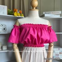 ราคา พร้อมส่ง 13 สี ปาดไหล่แขนสั้น ครอปเปิดไหล่ เสื้อปาดไหล่แขนสั้น สม็อคปาดไหล่ (20724512667)