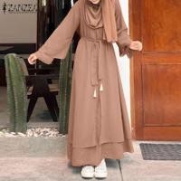 ราคา MOMONACO ZANZEA Muslimah ผู้หญิงมุสลิมแขนยาว Kaftan ฉัตร Abaya อิสลามแกว่งชุดยาว 50 (15558984137)