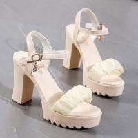 ราคา รองเท้าแตะส้นสูงผู้หญิง รองเท้าแตะส้นสูงรองเท้าแตะสตรีส้นหนาสูง 8ซม แฟชั่นลำลองเปิดนิ้วเท้ารองเท้าแตะหนีบ (21117643978)