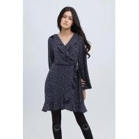 ราคา ESP เดรสทรงไขว้ทับลายจุด ผู้หญิง สีกรมท่า Dot Print Wrap Dress 5782 (18987133271)