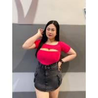 ราคา เสื้อสาวอวบ ผ้าเรย่อน รุ่น เว้าอก แขนสั้น (20528893184)