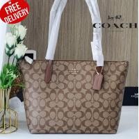 ราคา กระเป๋าสะพาย ใบใหญ่ COACH ZIP TOP TOTE IN SIGNATURE COATED CANVAS COACH4455 (18071805365)