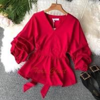 ราคา ส่งเร็วพิเศษ F004 TARA RED เสื้อแดง รับทรัพย์ เสื้อคอวี แขนพอง แขนหนอน แขนขนมชั้น มีโบว์ผูกหน้า หลัง ดีไซน์สุดเก๋ ผ้าโฟเวย์ ผ้าดี ใส่สบาย (21060537812)