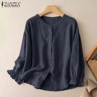 ราคา จัดส่งฟรี Esolo ZANZEA เสื้อเบลาส์เสื้อคอวีสีพื้นเสื้อแบบหลวมลำลองหลวมติดกระดุมแบบลำลองสำหรับสตรีผ้าฝ้ายแขนยาว 2 (20608184062)