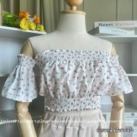 ราคา พร้อมส่ง 13 สี ปาดไหล่แขนสั้น ครอปเปิดไหล่ เสื้อปาดไหล่แขนสั้น สม็อคปาดไหล่ (20724512671)