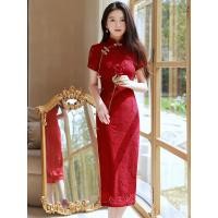 ราคา ชุดกี่เพ้าสีแดงไวน์ชุดยกน้ำชาเจ้าสาวชุดออกงานแต่งงานงานหมั้นฤดูร้อนสำหรับผู้หญิงลูกไม้ระดับไฮเอนด์แบบยาวเรียบหรูดูแพง (20469546510)