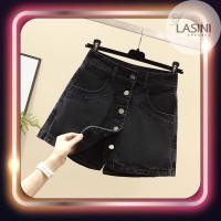 ราคา LASINIแฟชั่นกางเกงยีนส์ขาสั้นเอวสูง ยีนส์ขาสั้น เซ็กซี่ ทรงสวยเข้ารูป ผ้ายีนส์แท้ สั้นสวมใส่สบาย กางเกงกระโปรงยีนส์สีดำ กระดุมหน้า (20358242289)