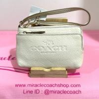 ราคา กระเป๋าคล้องมือ COACH แท้ 2 ซิป หนังแท้ หนังนิ่ม มีสายคล้องมือ มีตำหนิ ลดราคาขาดทุน COACH DOUBLE CORNER ZIP IN LEATHER Chalk Clearance (20820377688)