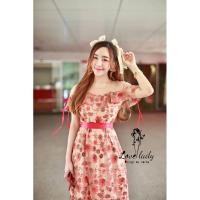 ราคา เดรสงานปักสีแดง ไหล่ซีทรู PE brand (21139319835)