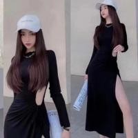 ราคา สไตล์เกาหลี เว้าเอวเล็กน้อย ผ่าข้าง เดรสสุดเซ็กซี่ เดรสสายฝอ (20979382634)