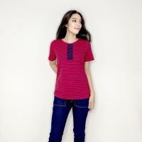 ราคา PORTLAND เสื้อยืดแขนสั้น ลายริ้ว สีแดง Short Sleeve Stripe Tee with Lace Red (9627570327)