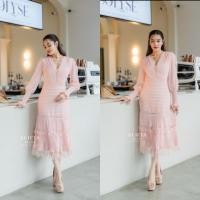 ราคา ป้าย Alicia เดรสยาวแขนยาวลูกไม้ผสม แต่งอัดพรีททั้งชุดงานสวยมากๆๆ (20127181945)