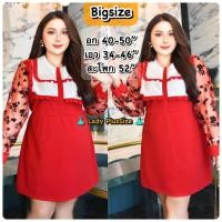 ราคา เดรสสาวอวบอ้วน พลัสไซส์ เดรสสาวอวบ เดรสสไตล์คุณหนูแขนซีทรูลายกุหลาบ สาวอวบ Oversize อก40 52 (21019311434)
