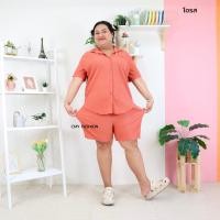 ราคา 572 ชุดเซ็ท เสื้อ คอปก แขนสั้น กางเกง ขาสั้น กระดุมหน้า สาวอวบ พลัสไซส์ ผ้าย่น ลายเปลือกไม้ ระบายอากาศได้ดี (21045731704)