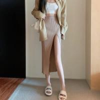 ราคา Dahong กระโปรงถักยาว เอวสูง ผ้าถัก ผ่าข้าง ยาวปานกลาง ยืดหยุ่น p4354 (20931616274)