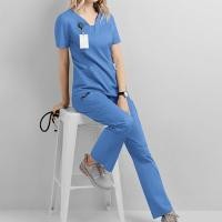 ราคา n57h Womens Medical Uniform Scrubs Set 5 Pockets Medical Scrubs Top Pants V Neck Top Drawstring Pants Doctor Nursing Suits Work Cloth Breathable Stretch Comfortable New (9733742618)